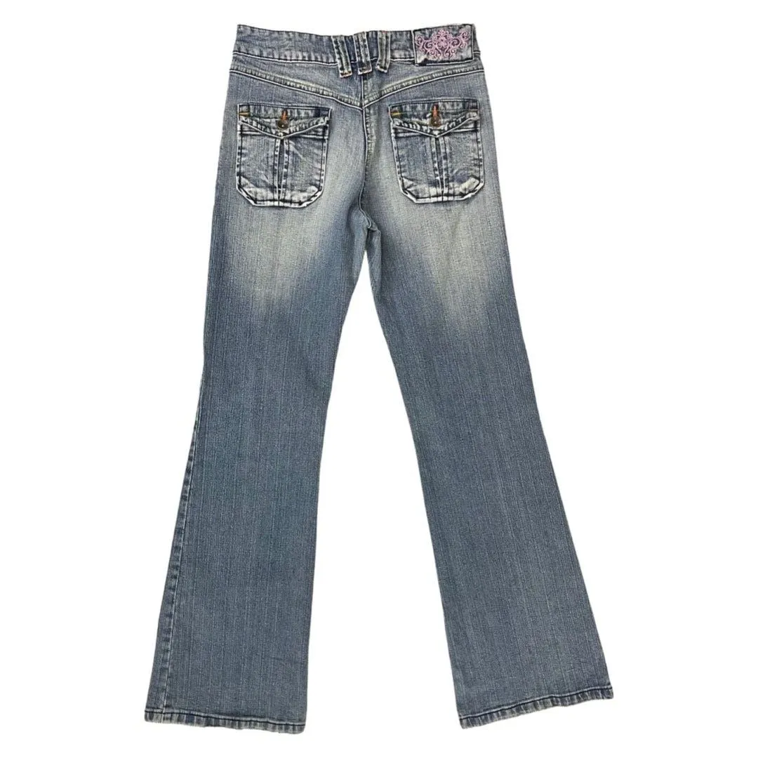 Vintage 90s 00s Y2K Blue Denim Distressed Flared Jeans 6 XS