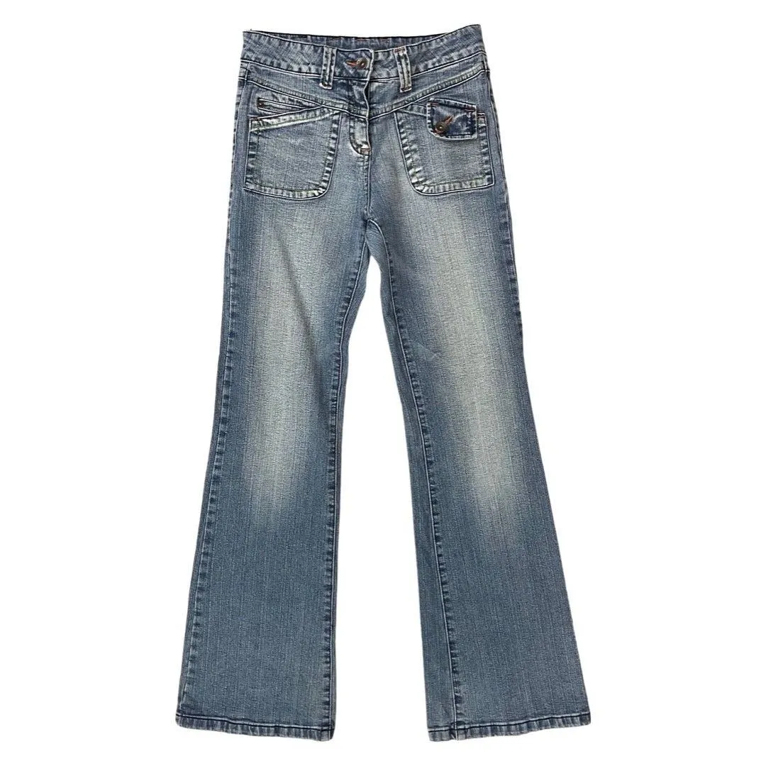 Vintage 90s 00s Y2K Blue Denim Distressed Flared Jeans 6 XS