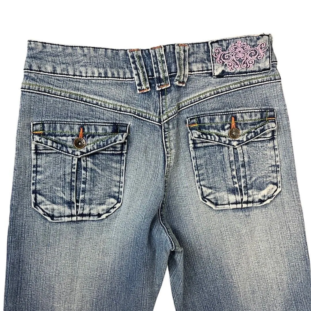 Vintage 90s 00s Y2K Blue Denim Distressed Flared Jeans 6 XS