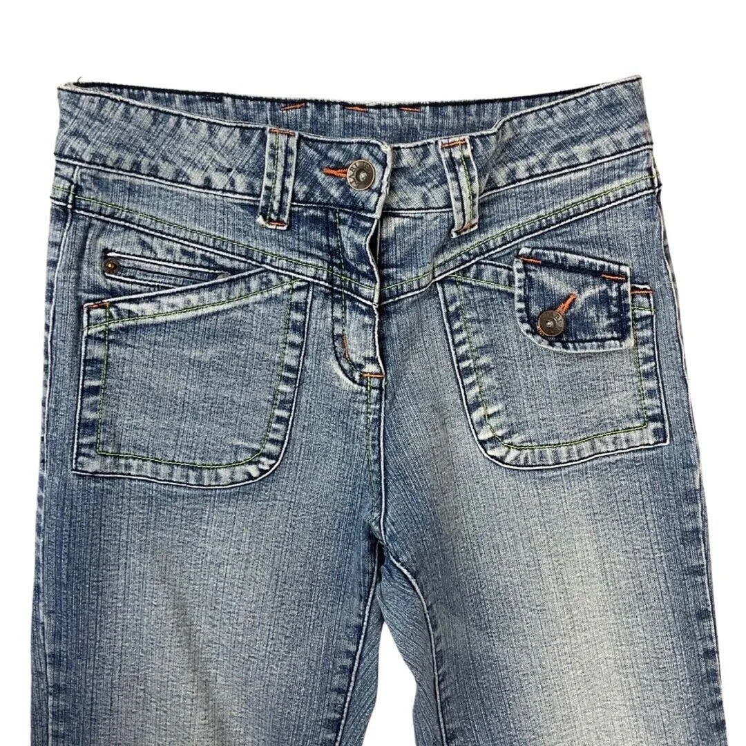 Vintage 90s 00s Y2K Blue Denim Distressed Flared Jeans 6 XS