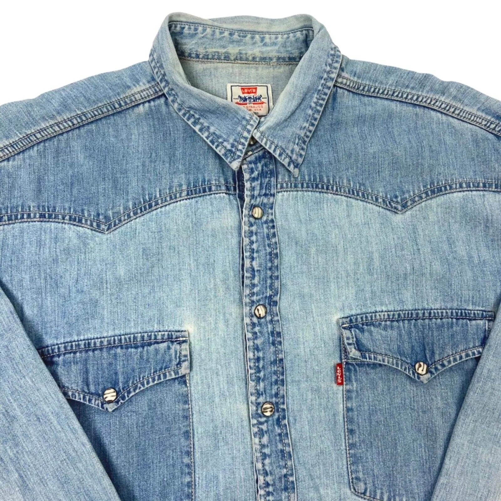 Vintage 90s Levi’s Denim Pearl Snap Button Up Western Shirt XXL