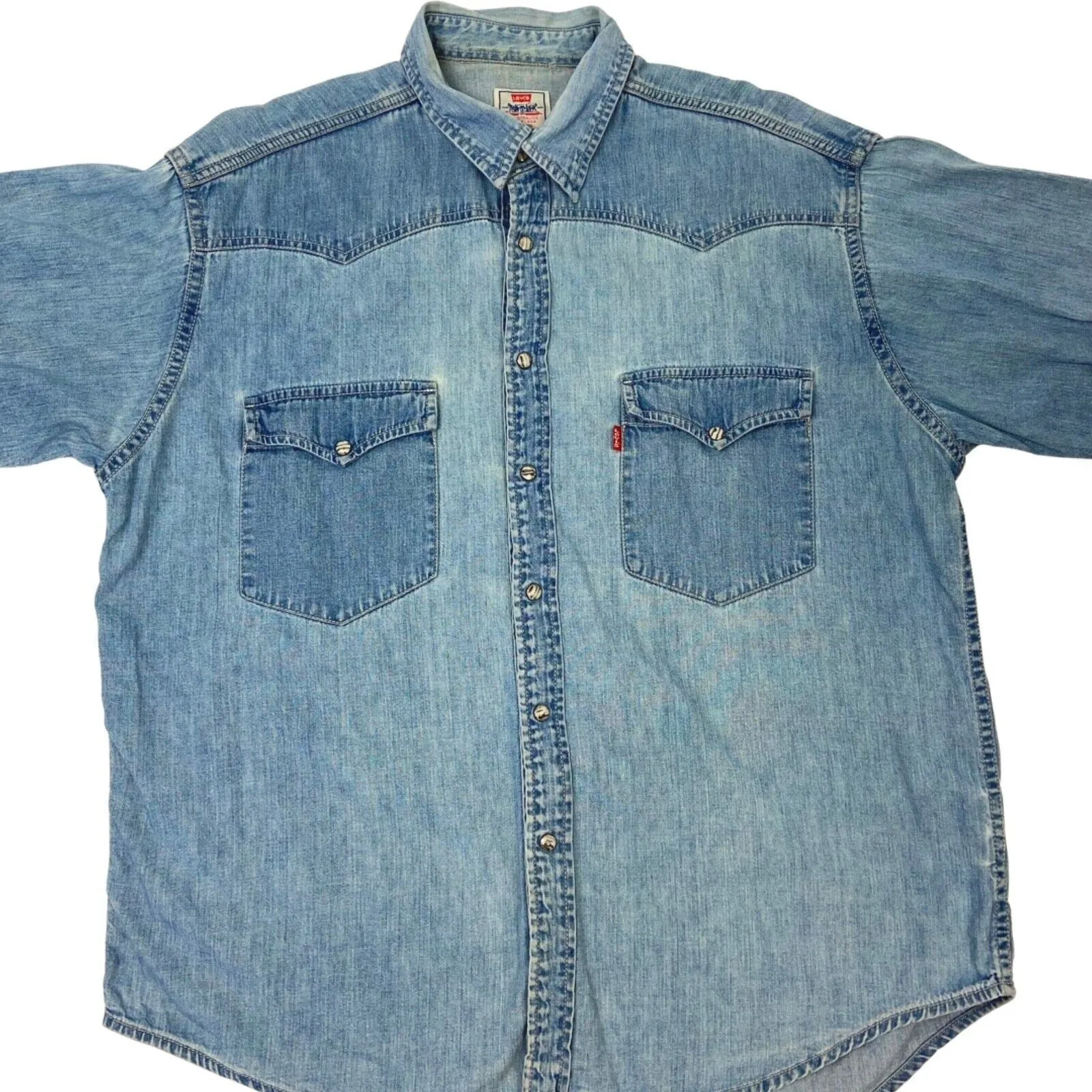 Vintage 90s Levi’s Denim Pearl Snap Button Up Western Shirt XXL
