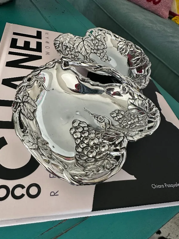 Vintage Heart dish, Goddinger Silverplate, Grapevine Pattern