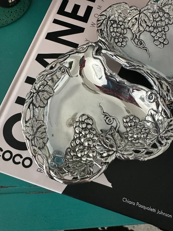 Vintage Heart dish, Goddinger Silverplate, Grapevine Pattern