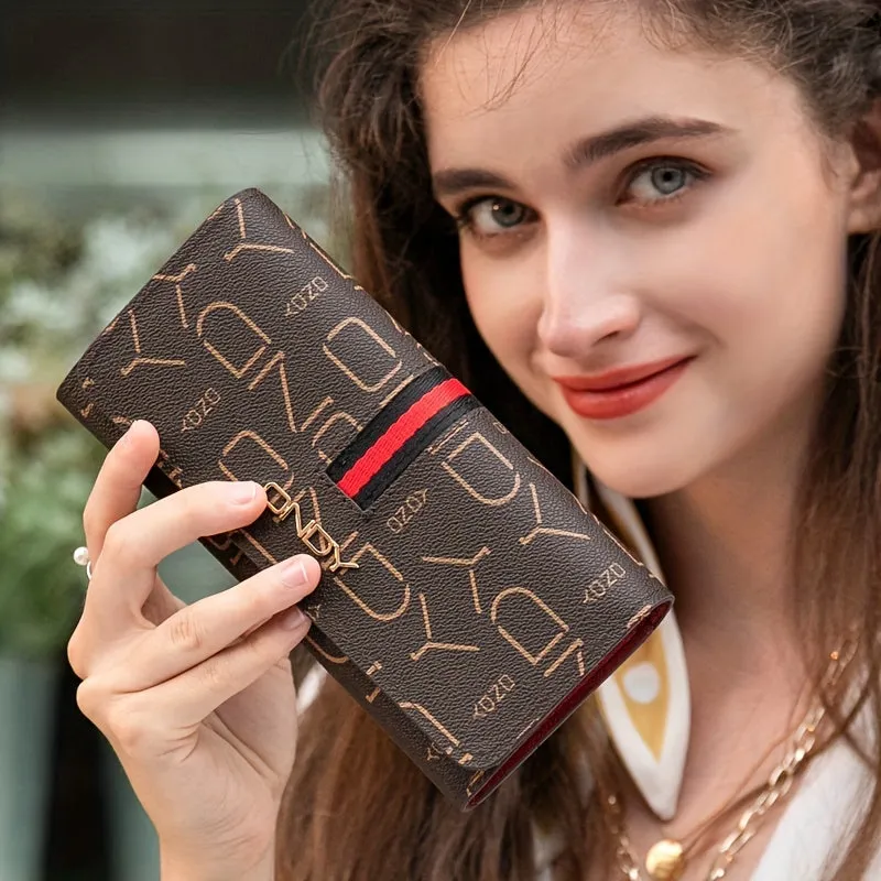 Vintage Letters Pattern Long Clutch Wallet, Elegant Textured Coin Purse For Women, Simple Elegant Credit Card Bag