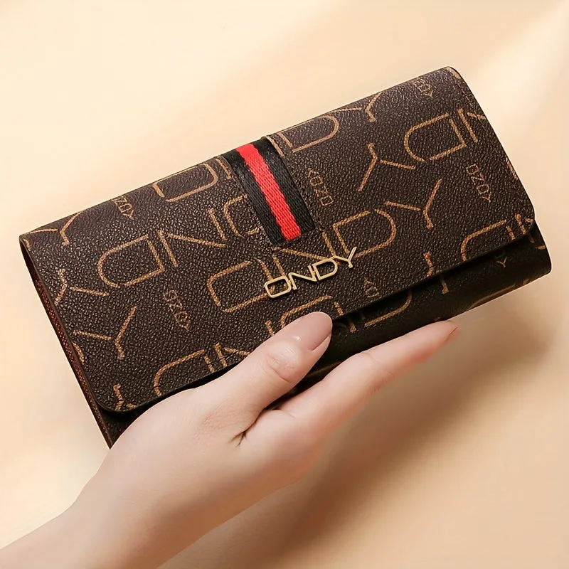 Vintage Letters Pattern Long Clutch Wallet, Elegant Textured Coin Purse For Women, Simple Elegant Credit Card Bag