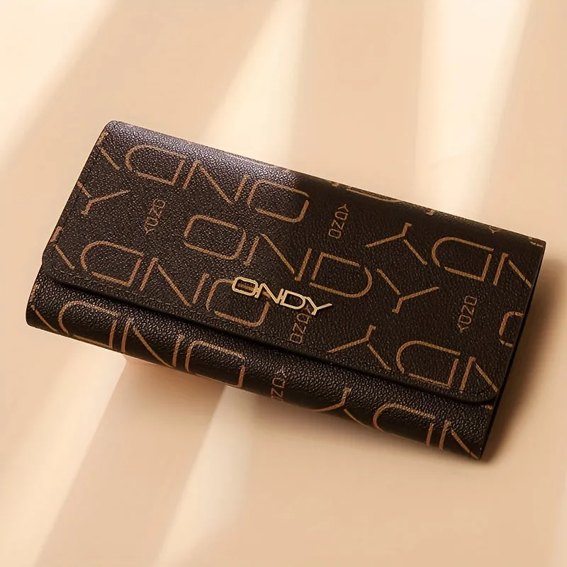 Vintage Letters Pattern Long Clutch Wallet, Elegant Textured Coin Purse For Women, Simple Elegant Credit Card Bag