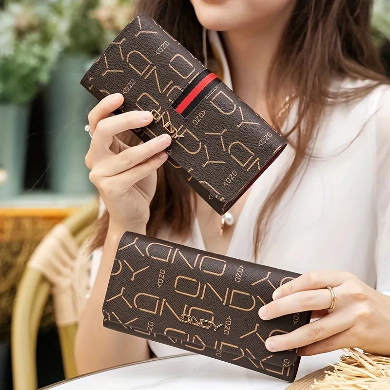 Vintage Letters Pattern Long Clutch Wallet, Elegant Textured Coin Purse For Women, Simple Elegant Credit Card Bag
