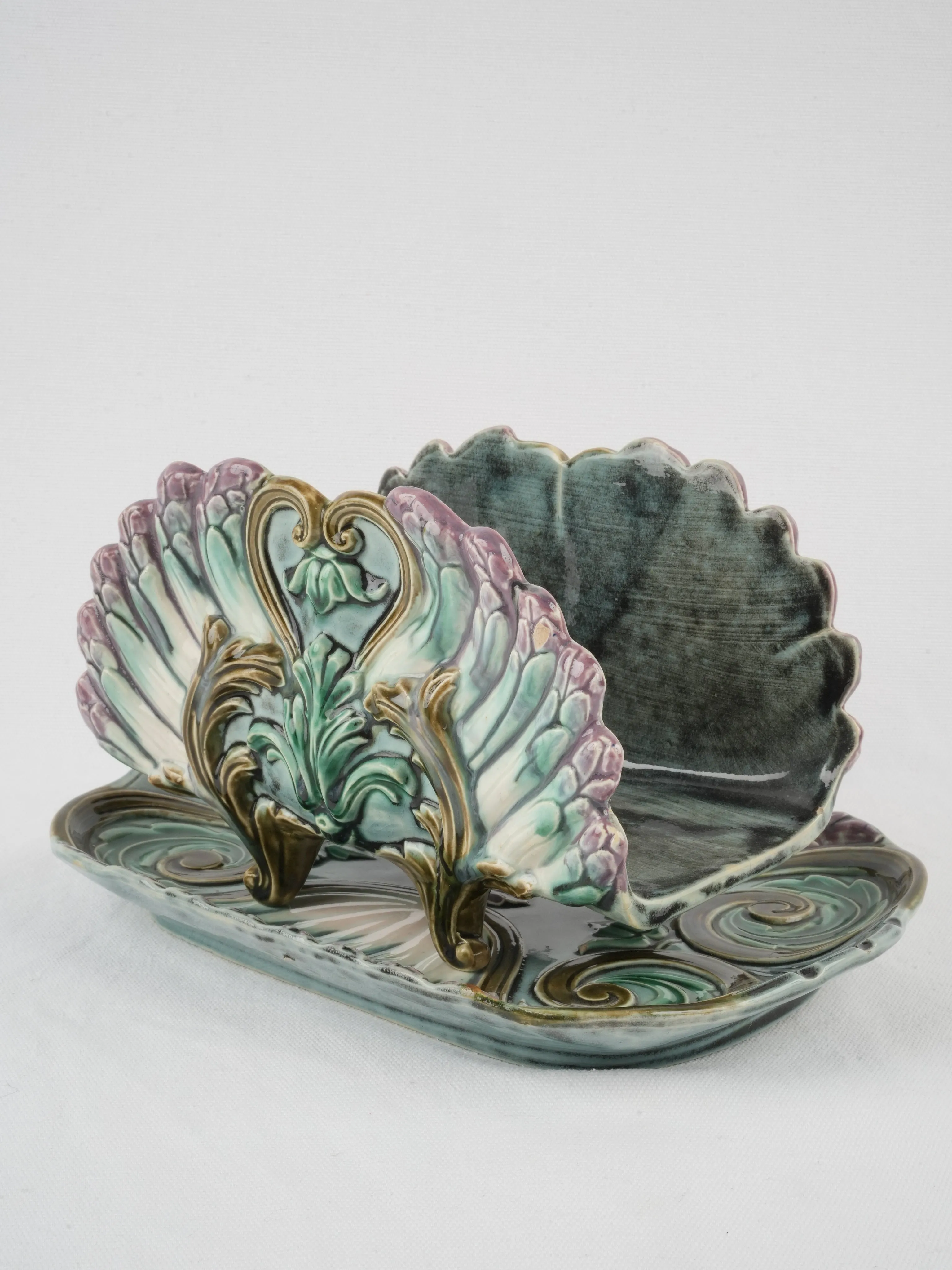 Vintage Majolica asparagus cradle w/ platter