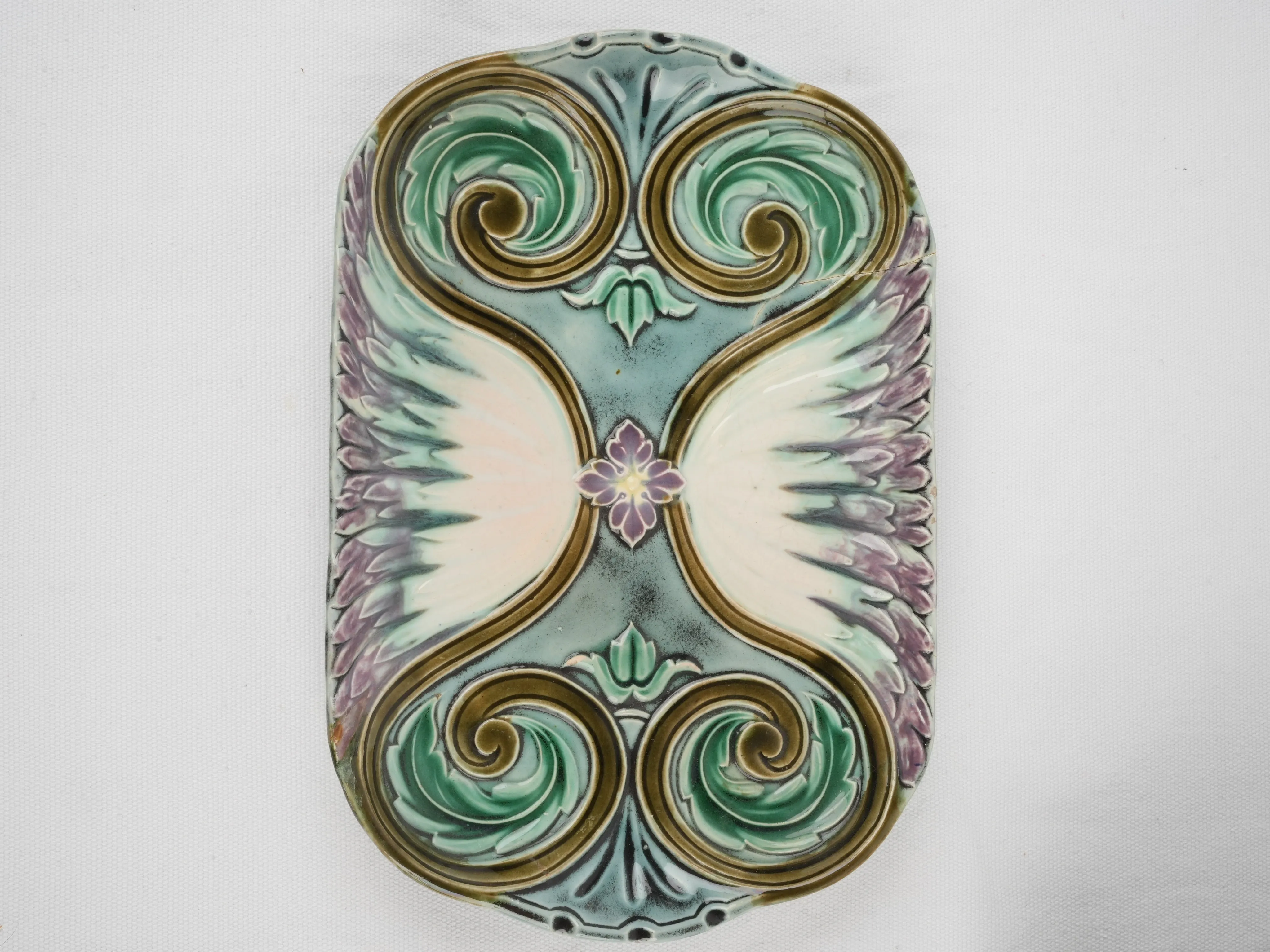 Vintage Majolica asparagus cradle w/ platter