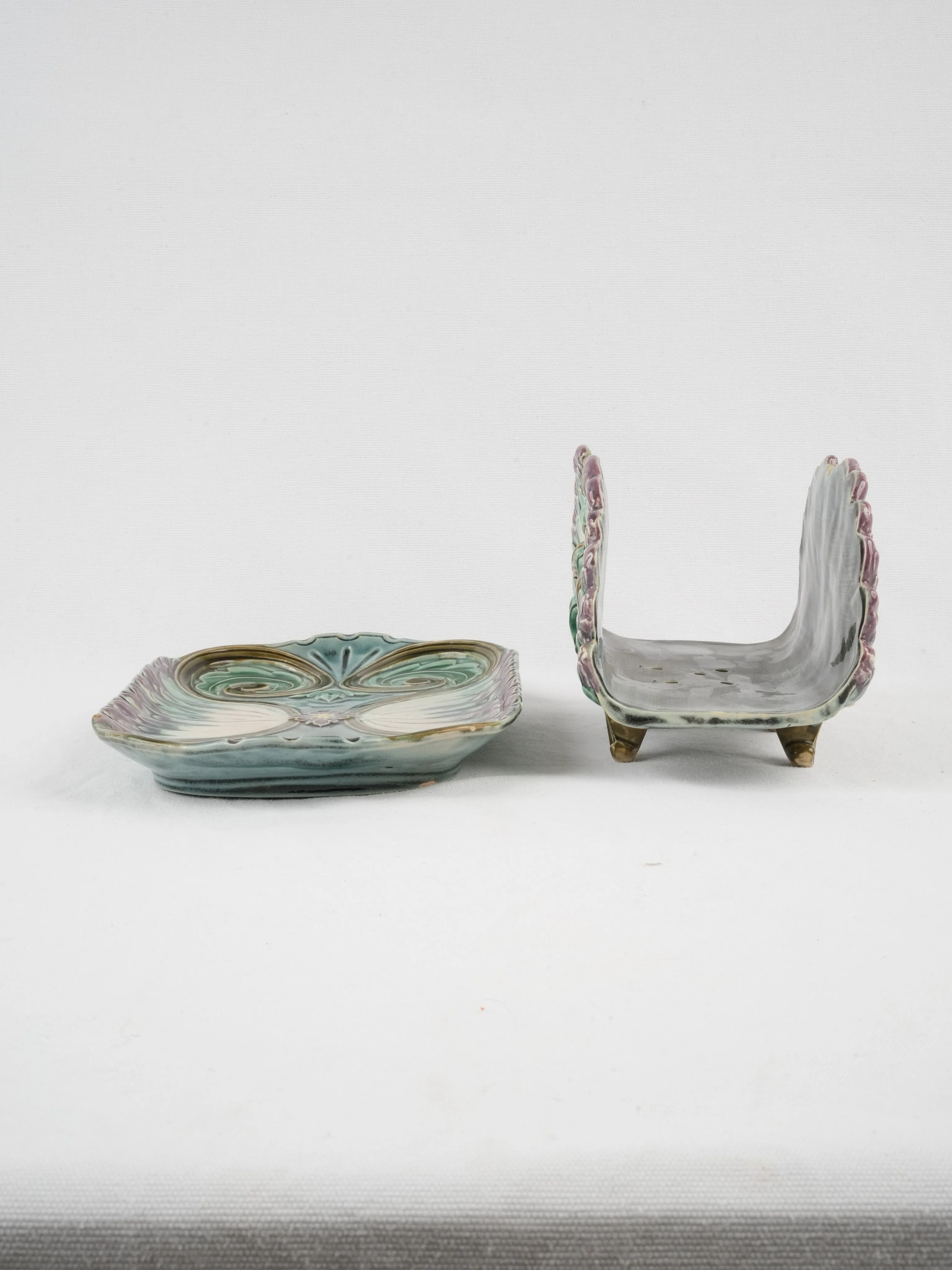Vintage Majolica asparagus cradle w/ platter