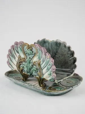 Vintage Majolica asparagus cradle w/ platter