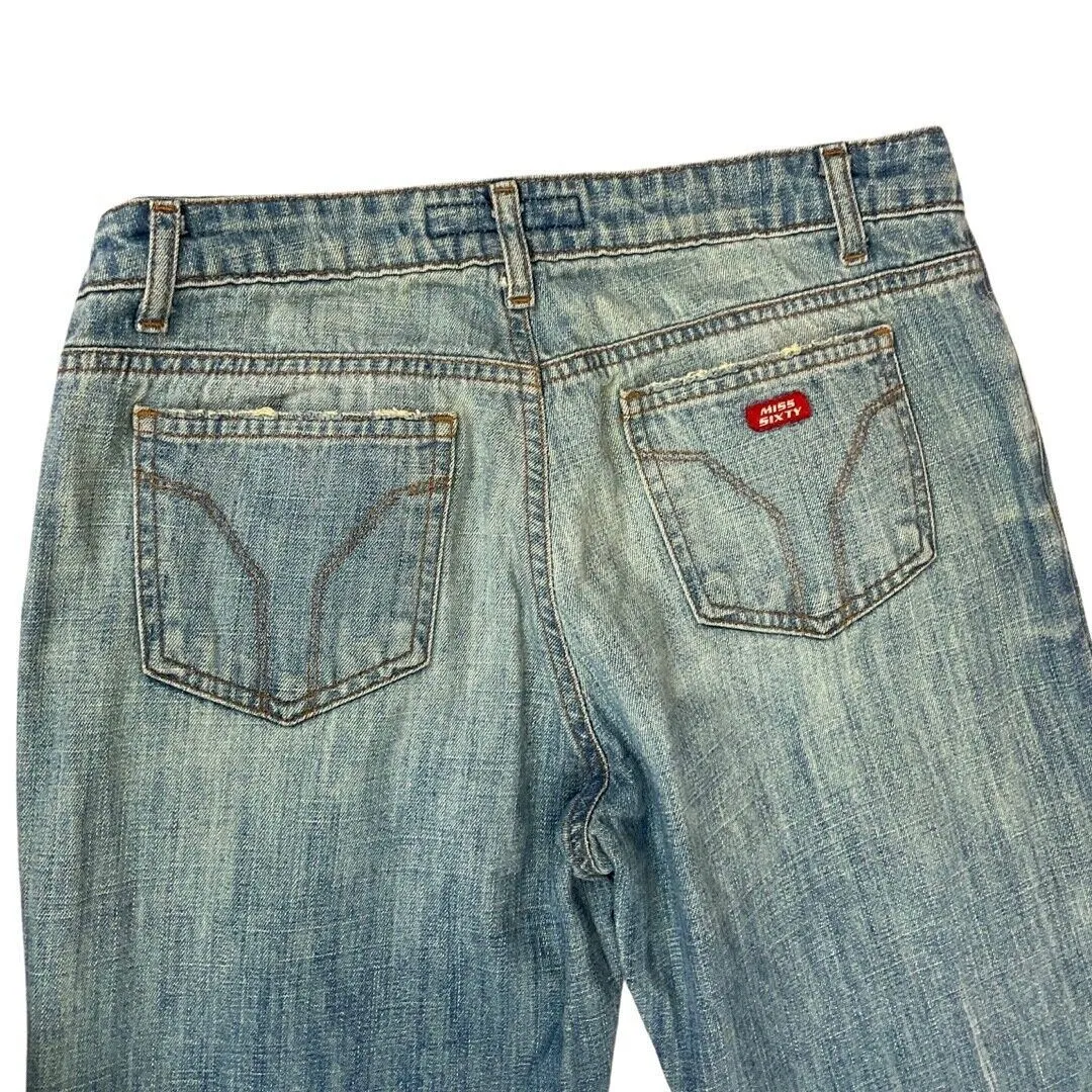 Vintage Y2K Blue Acid Wash Miss Sixty Hipster Low-Rise Bootcut Denim Jeans S 10