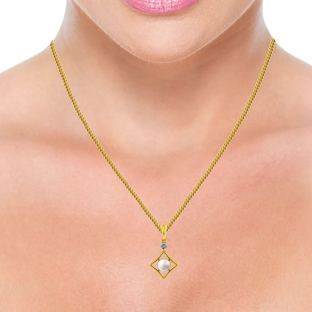 Window-frame Shaped 18k Diamond Pendant With A Pearl In The Centre And A Diamond Stud