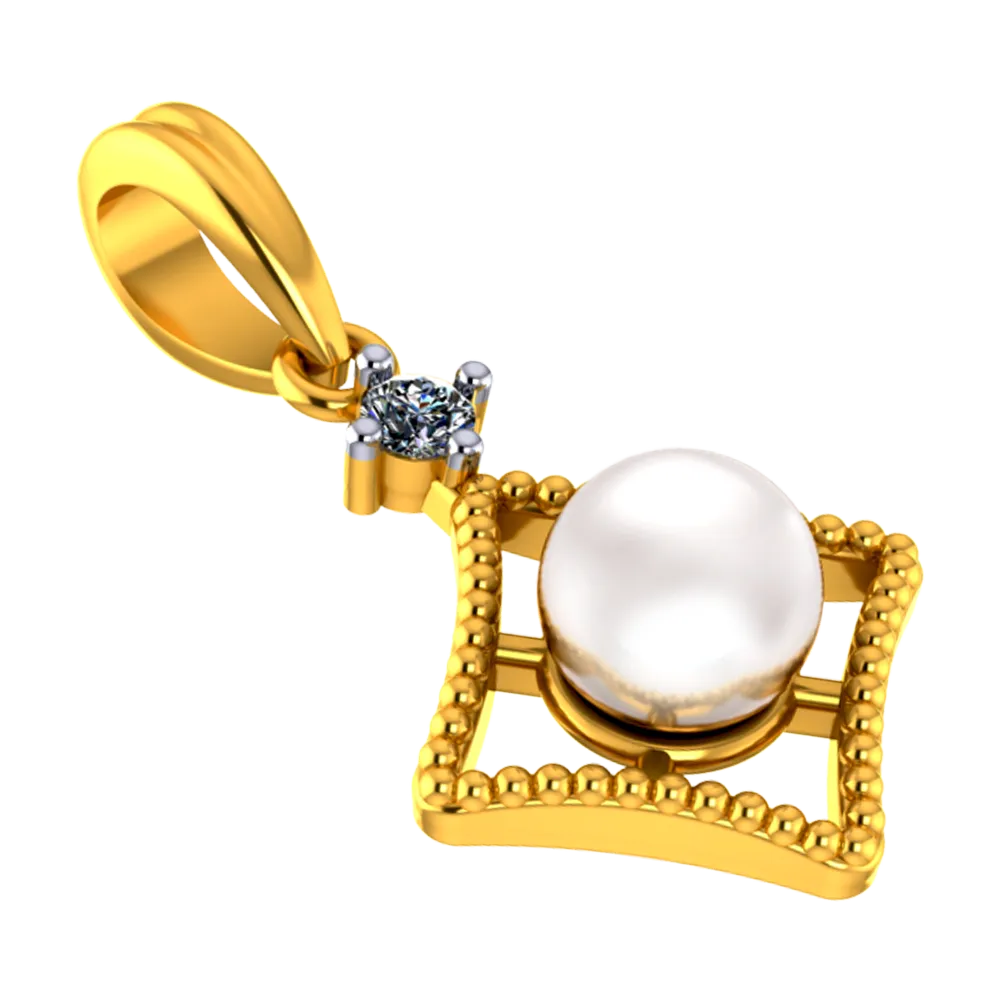 Window-frame Shaped 18k Diamond Pendant With A Pearl In The Centre And A Diamond Stud