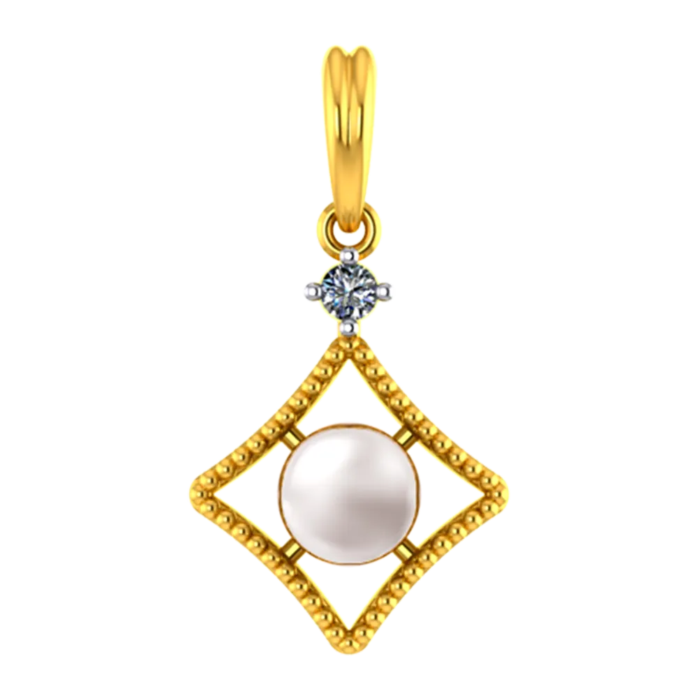 Window-frame Shaped 18k Diamond Pendant With A Pearl In The Centre And A Diamond Stud