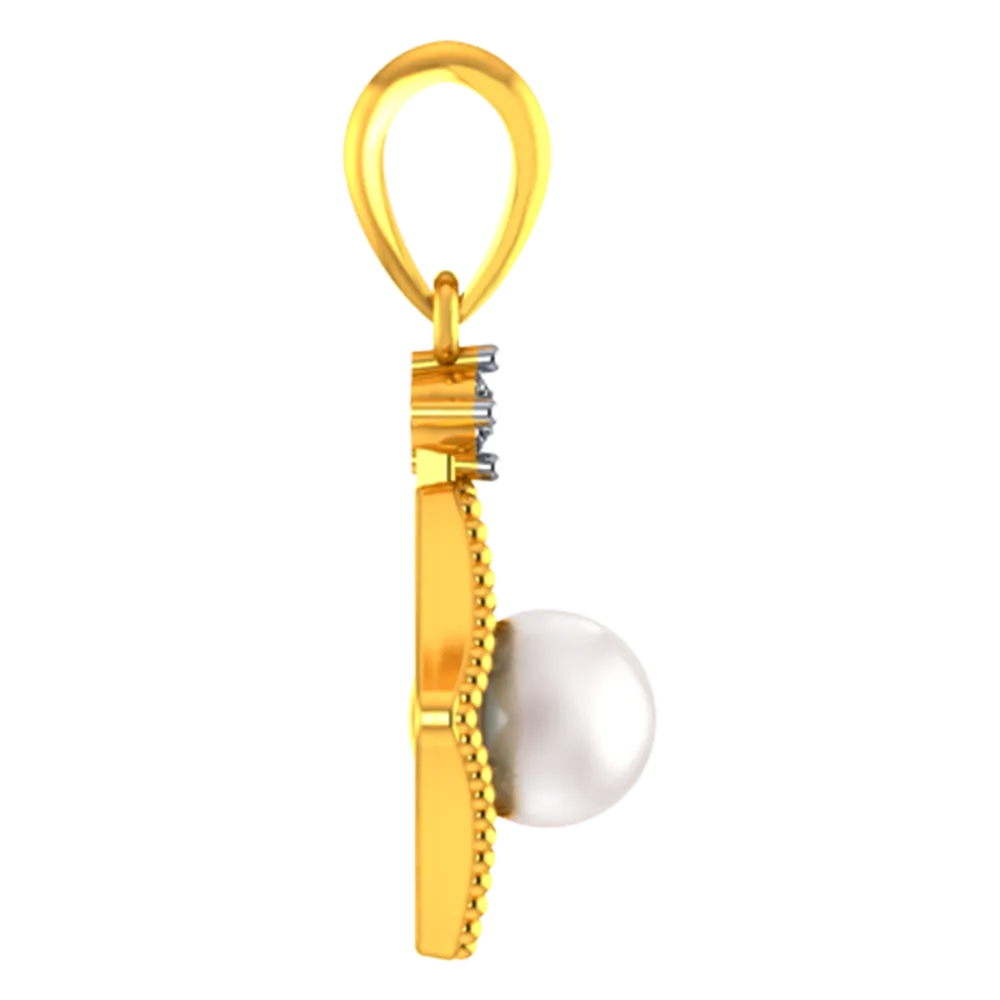 Window-frame Shaped 18k Diamond Pendant With A Pearl In The Centre And A Diamond Stud