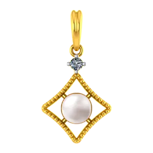 Window-frame Shaped 18k Diamond Pendant With A Pearl In The Centre And A Diamond Stud