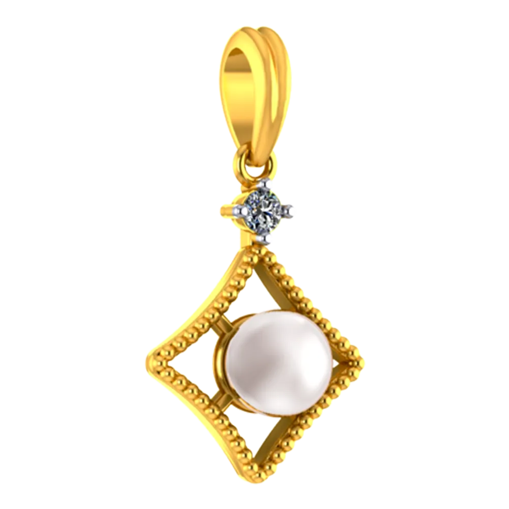 Window-frame Shaped 18k Diamond Pendant With A Pearl In The Centre And A Diamond Stud