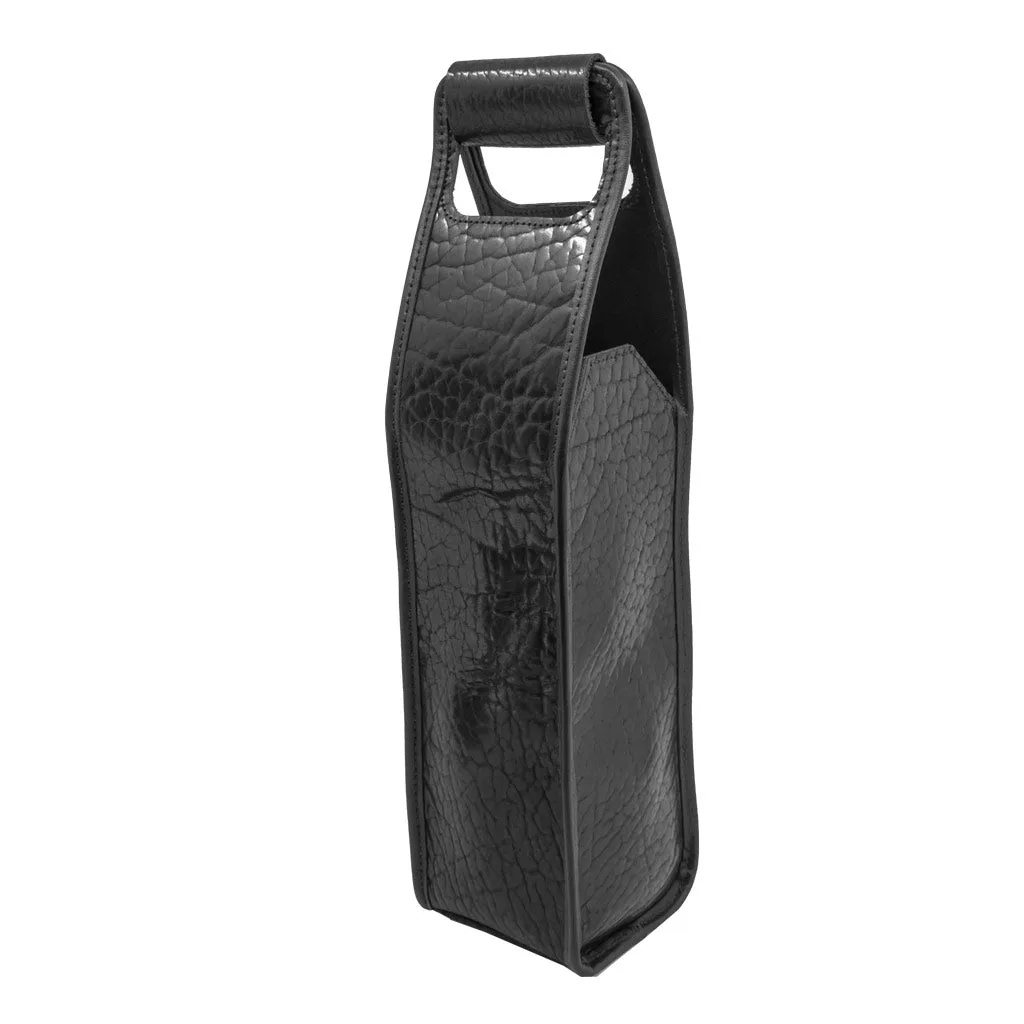 Wine Bottle Bag, Glazed Bison in Black