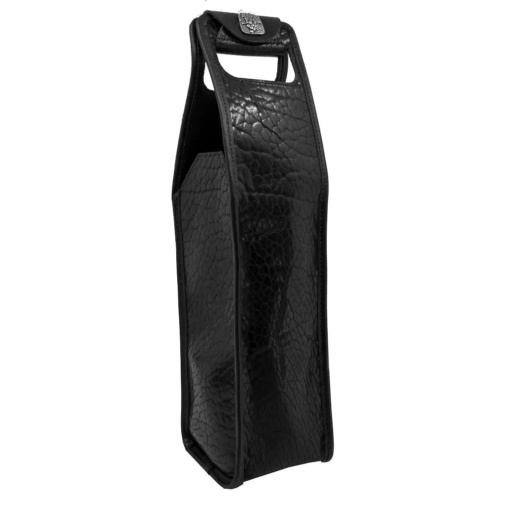 Wine Bottle Bag, Glazed Bison in Black