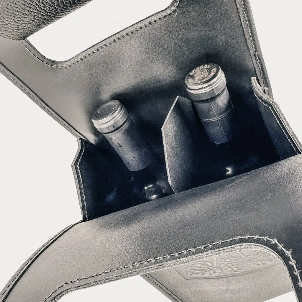 Wine Bottle Bag, Glazed Bison in Black