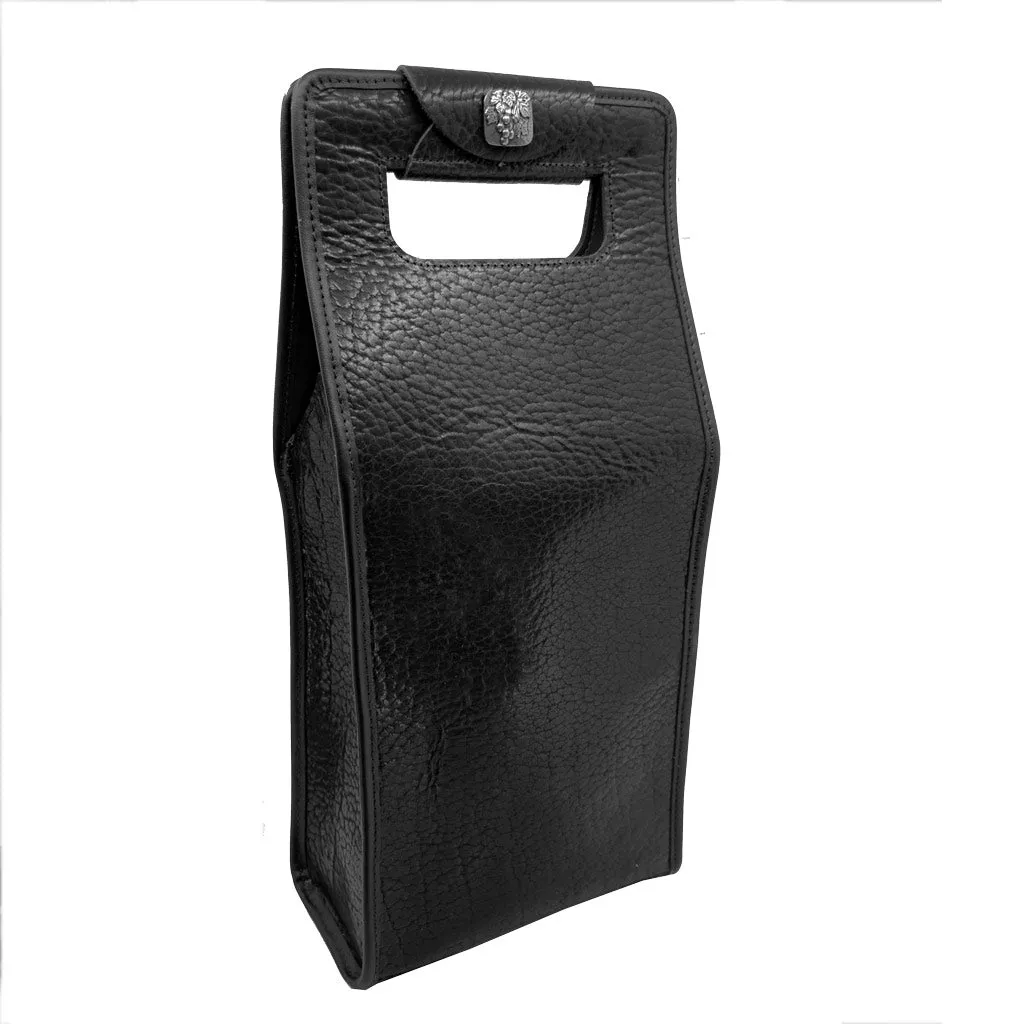 Wine Bottle Bag, Glazed Bison in Black