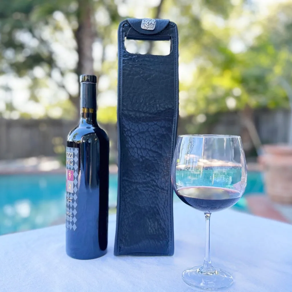 Wine Bottle Bag, Glazed Bison in Black