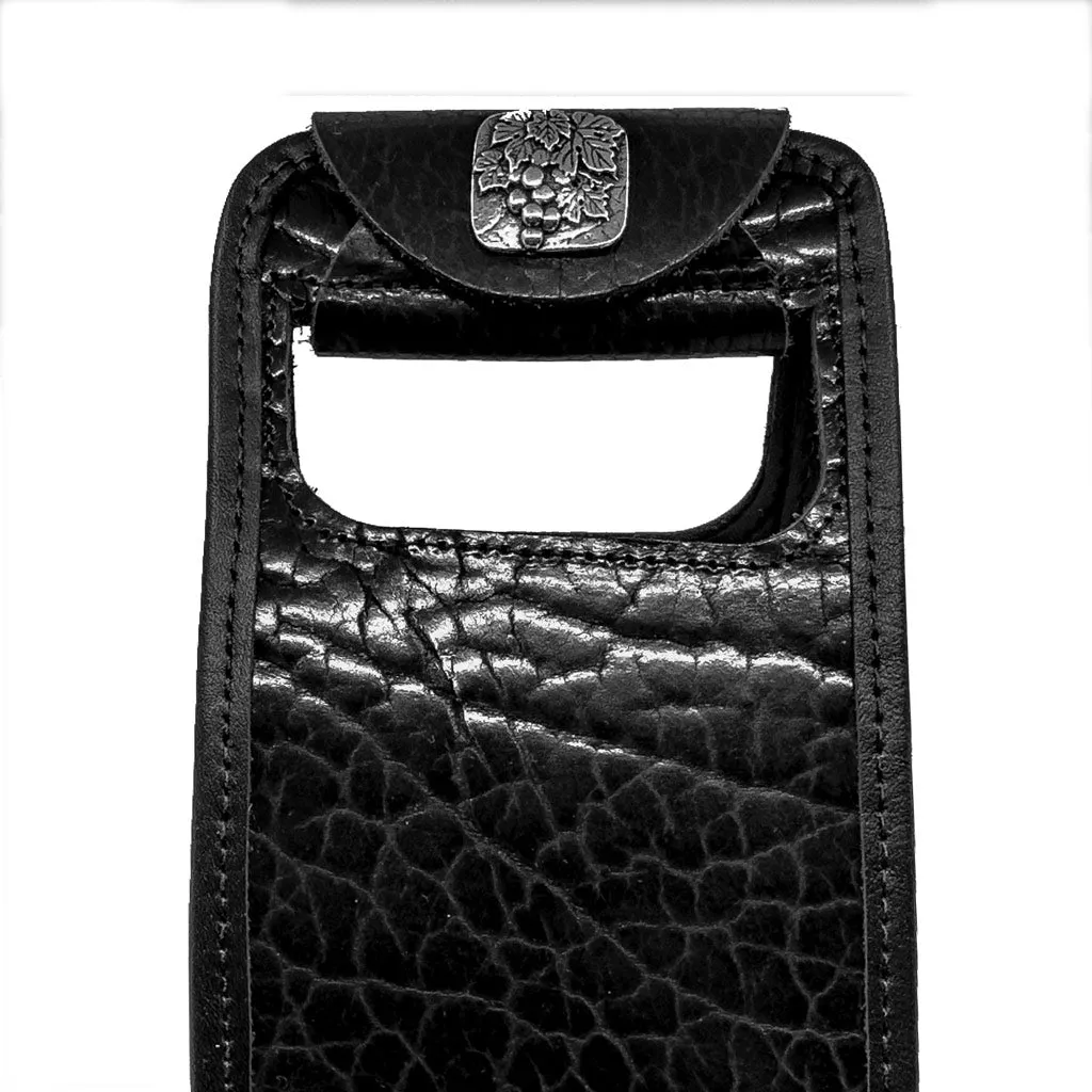 Wine Bottle Bag, Glazed Bison in Black