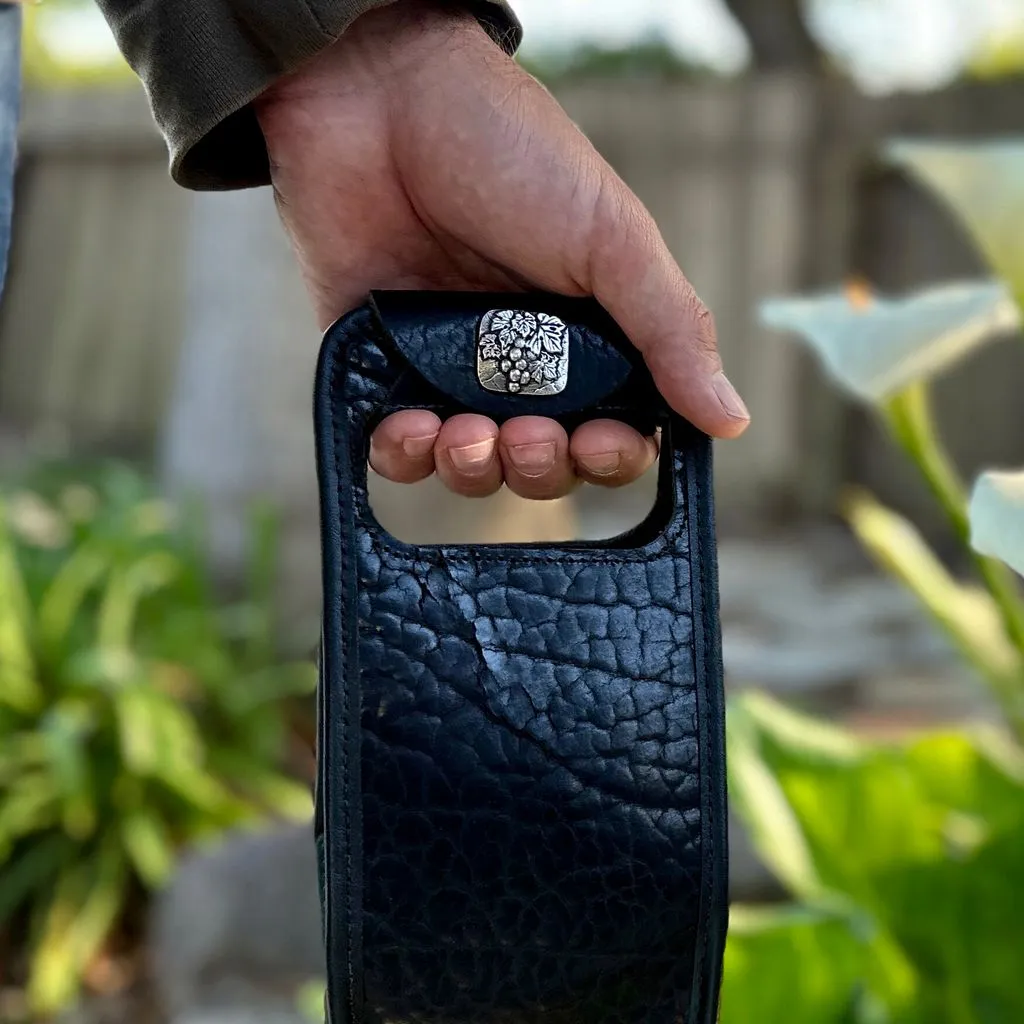 Wine Bottle Bag, Glazed Bison in Black
