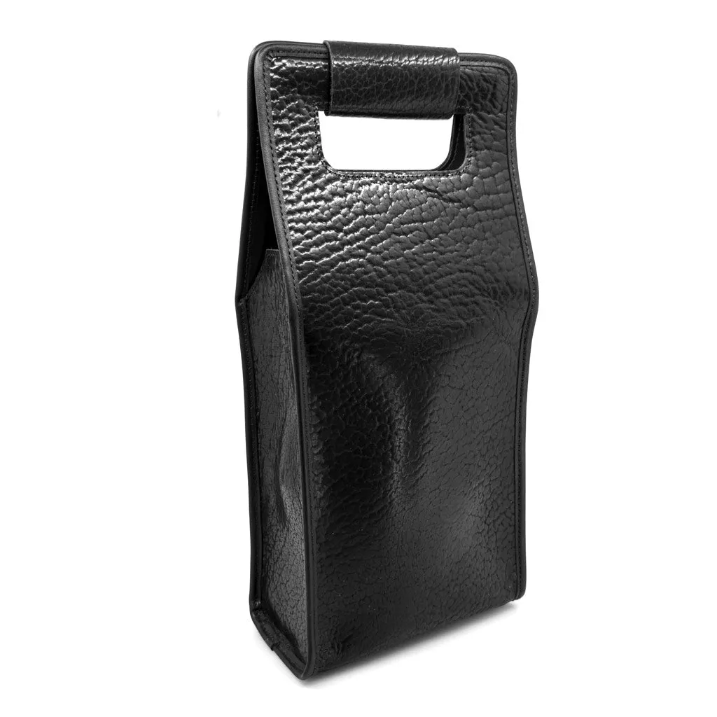 Wine Bottle Bag, Glazed Bison in Black