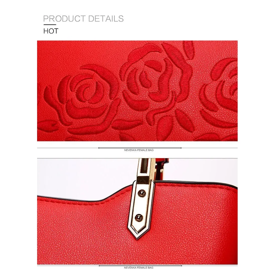 Women Premium Quality Faux-Leather Tote Messenger Crossbody Bag with Flower Embroidery