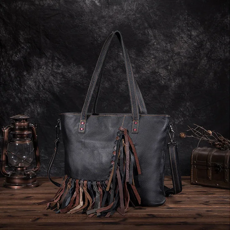 Women's Hobo Leather Fringe Handbags Purse Tote Bag With Zipper for Women