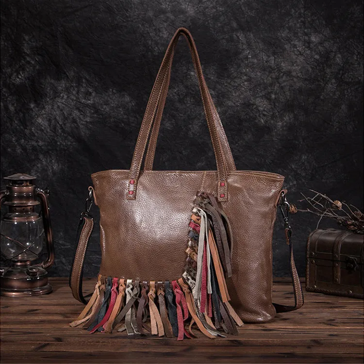Women's Hobo Leather Fringe Handbags Purse Tote Bag With Zipper for Women