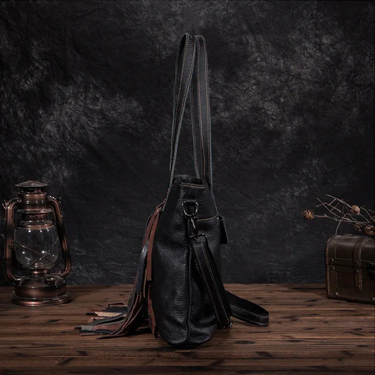 Women's Hobo Leather Fringe Handbags Purse Tote Bag With Zipper for Women