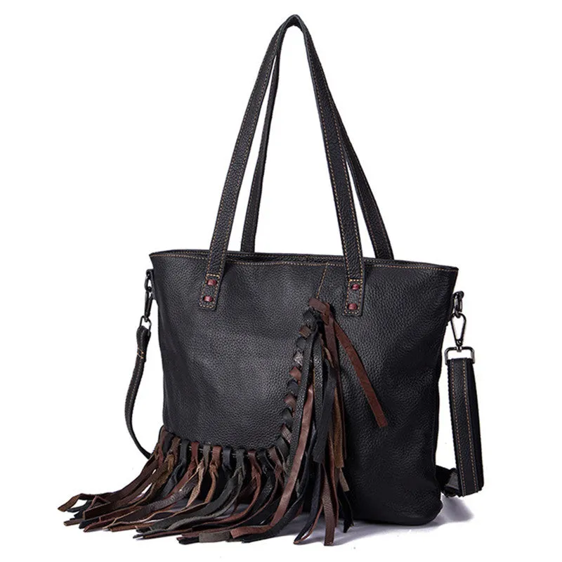 Women's Hobo Leather Fringe Handbags Purse Tote Bag With Zipper for Women