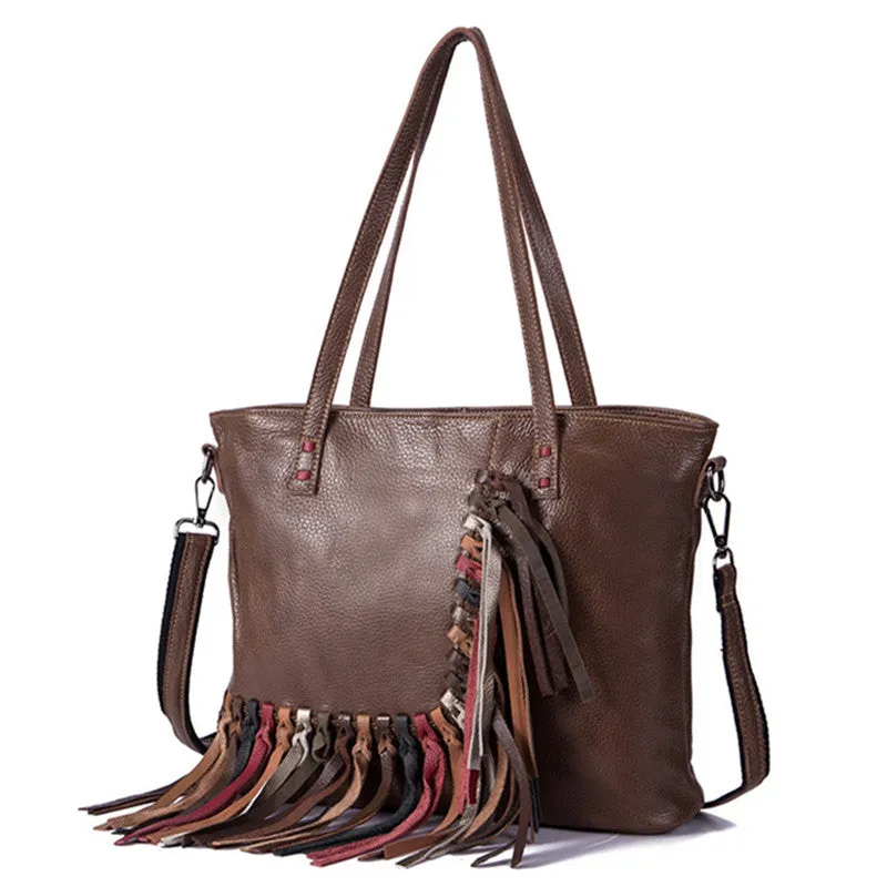 Women's Hobo Leather Fringe Handbags Purse Tote Bag With Zipper for Women
