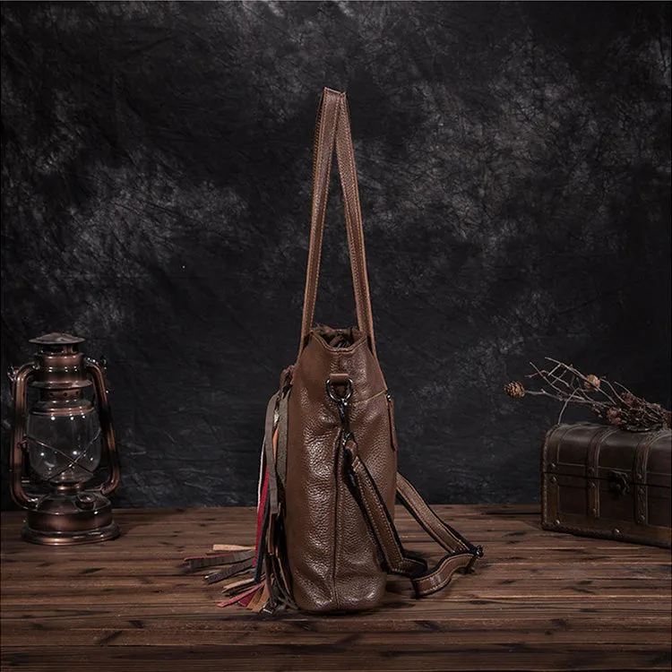 Women's Hobo Leather Fringe Handbags Purse Tote Bag With Zipper for Women