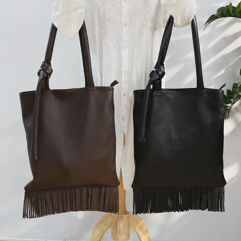 Womens Soft Leather Tote Handbags With Fringe Cross Shoulder Bag for Women