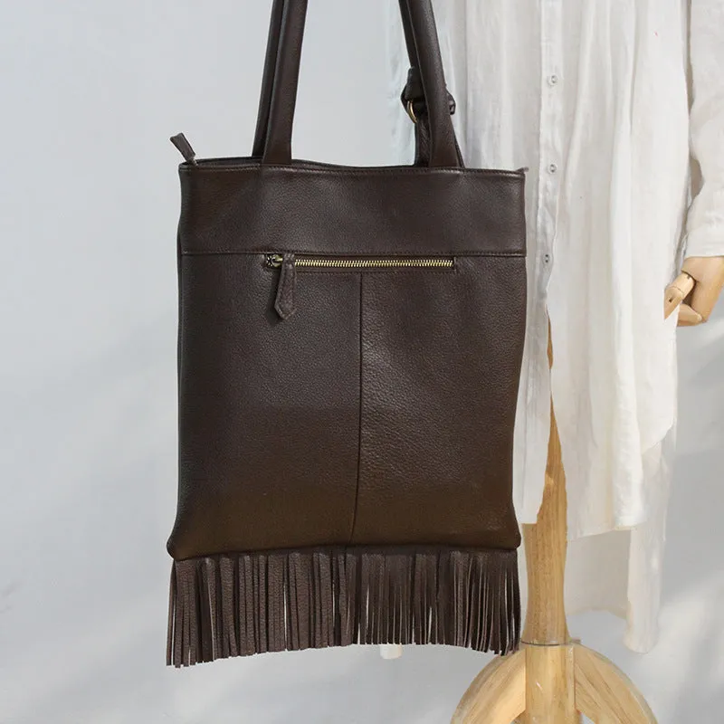 Womens Soft Leather Tote Handbags With Fringe Cross Shoulder Bag for Women