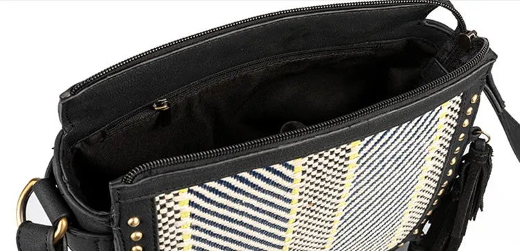 Womens Vegan Leather Black Fringe Crossbody Purse Boho Bags For Women