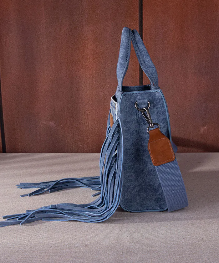 Wrangler Denim Pocket Fringe Crossbody Tote
