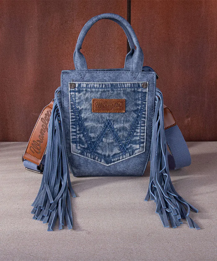 Wrangler Denim Pocket Fringe Crossbody Tote