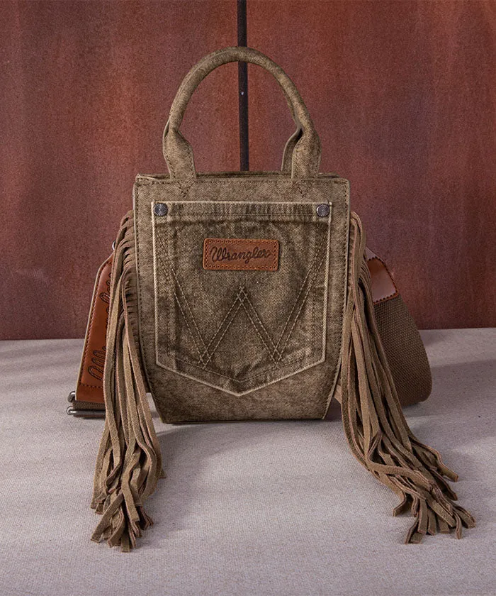 Wrangler Denim Pocket Fringe Crossbody Tote