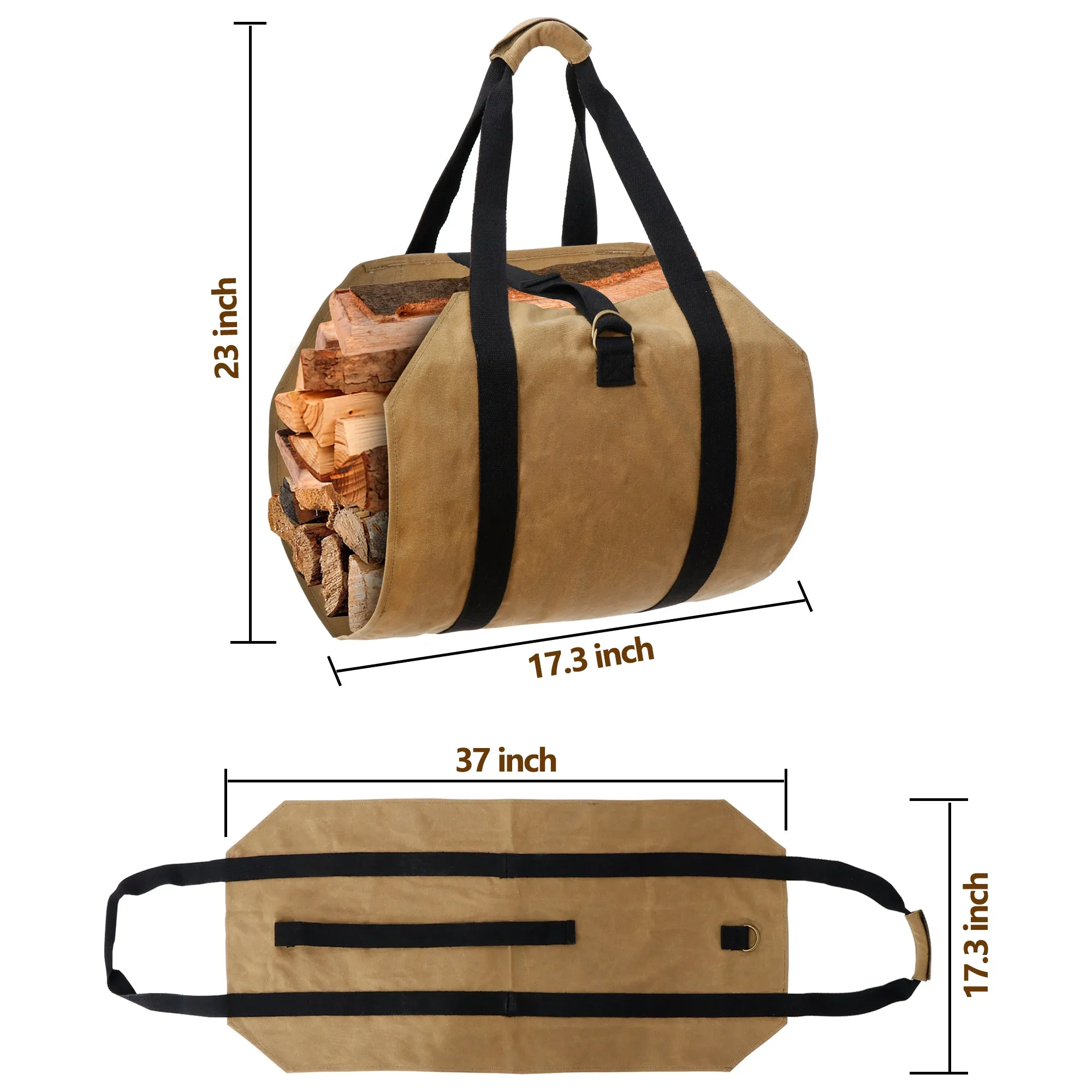 ZENY™ Log Carrier Bag Firewood Holder with Handles Fireplace Wood Bag Canvas Firewood Tote Bag