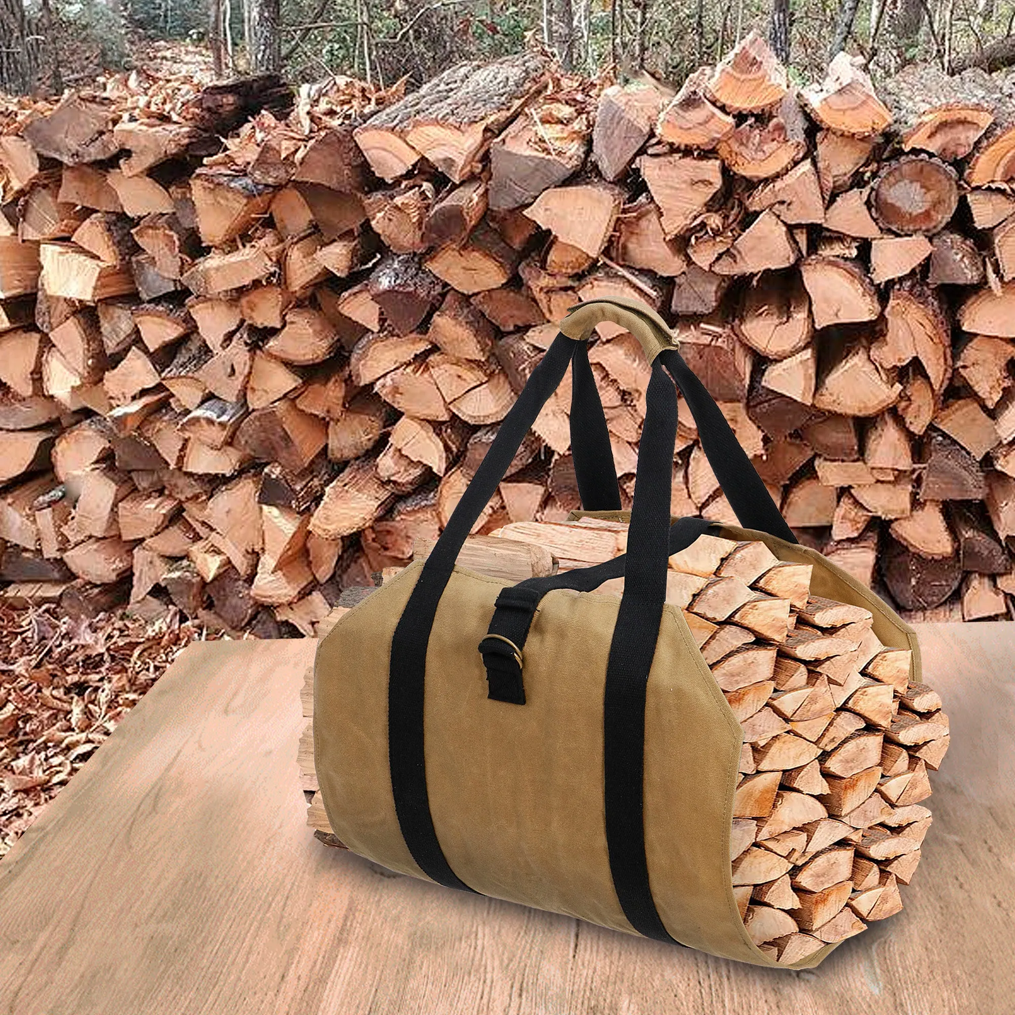 ZENY™ Log Carrier Bag Firewood Holder with Handles Fireplace Wood Bag Canvas Firewood Tote Bag