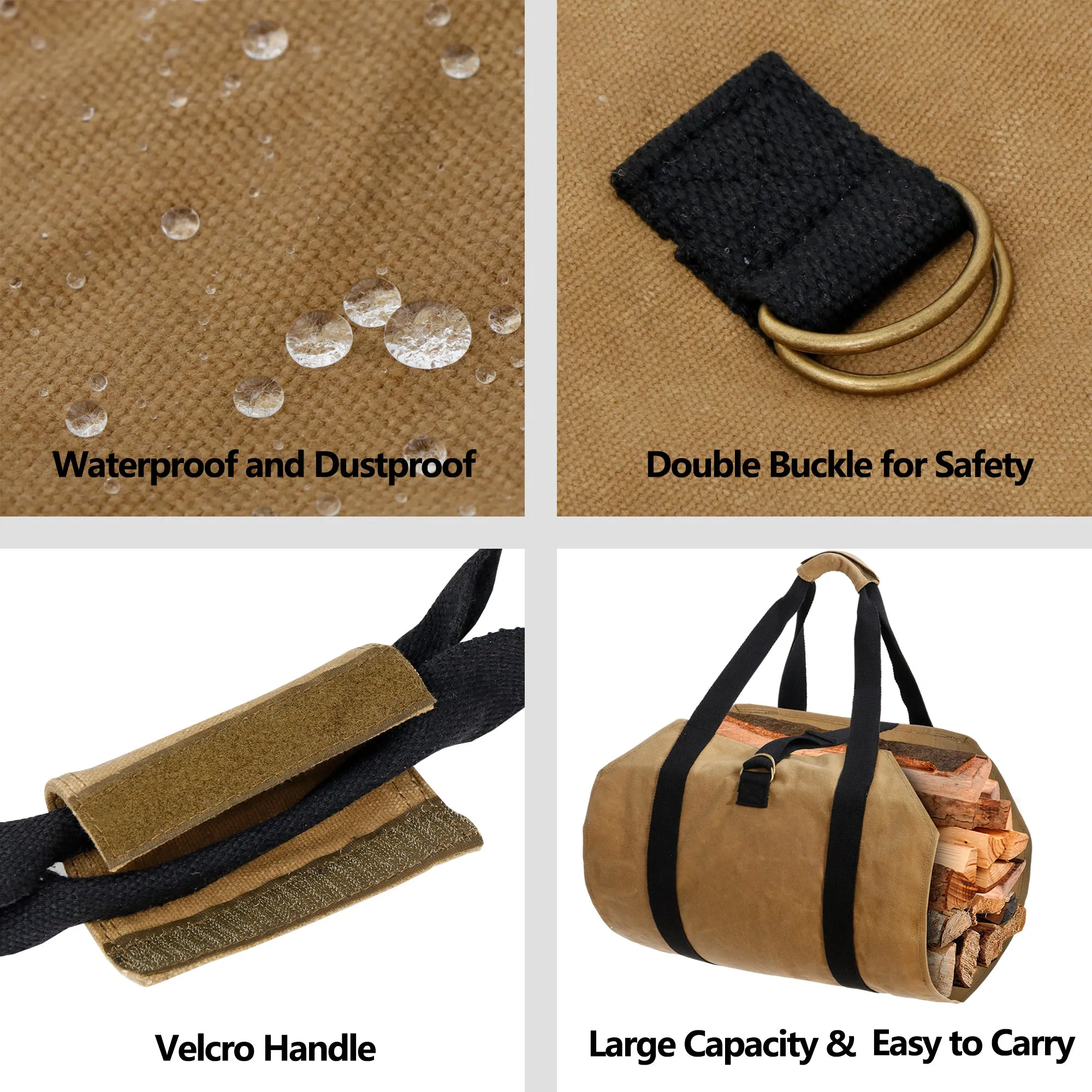 ZENY™ Log Carrier Bag Firewood Holder with Handles Fireplace Wood Bag Canvas Firewood Tote Bag