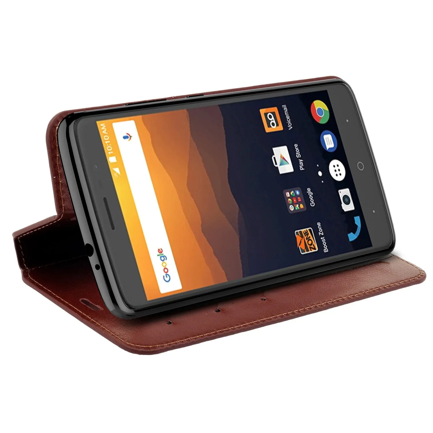 ZTE Max XL, ZTE Blade Max 3, ZTE Max Blue Case, Pu Leather Magnetic Fold[Kickstand] Wallet Cover with Card Slots - Brown