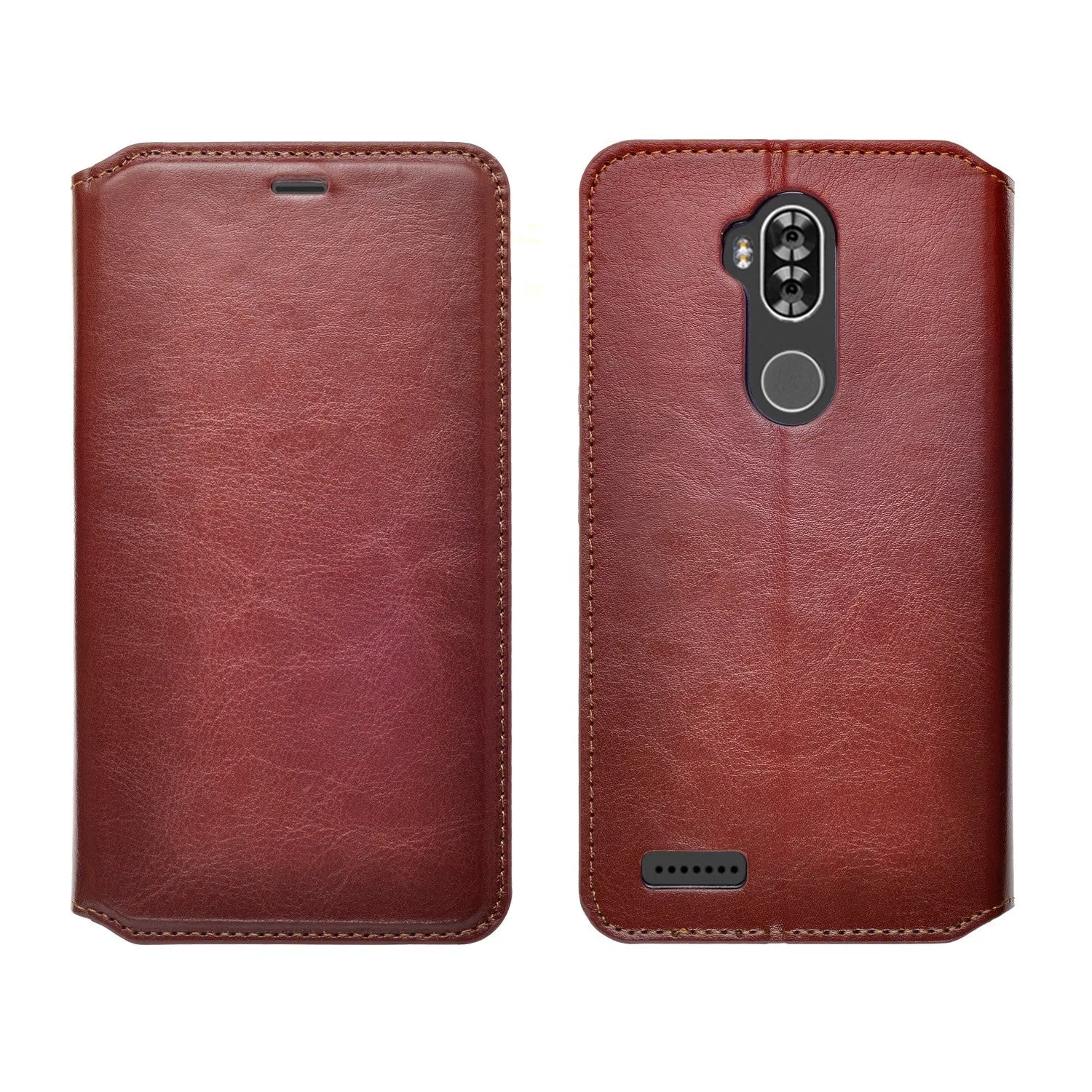 ZTE Max XL, ZTE Blade Max 3, ZTE Max Blue Case, Pu Leather Magnetic Fold[Kickstand] Wallet Cover with Card Slots - Brown